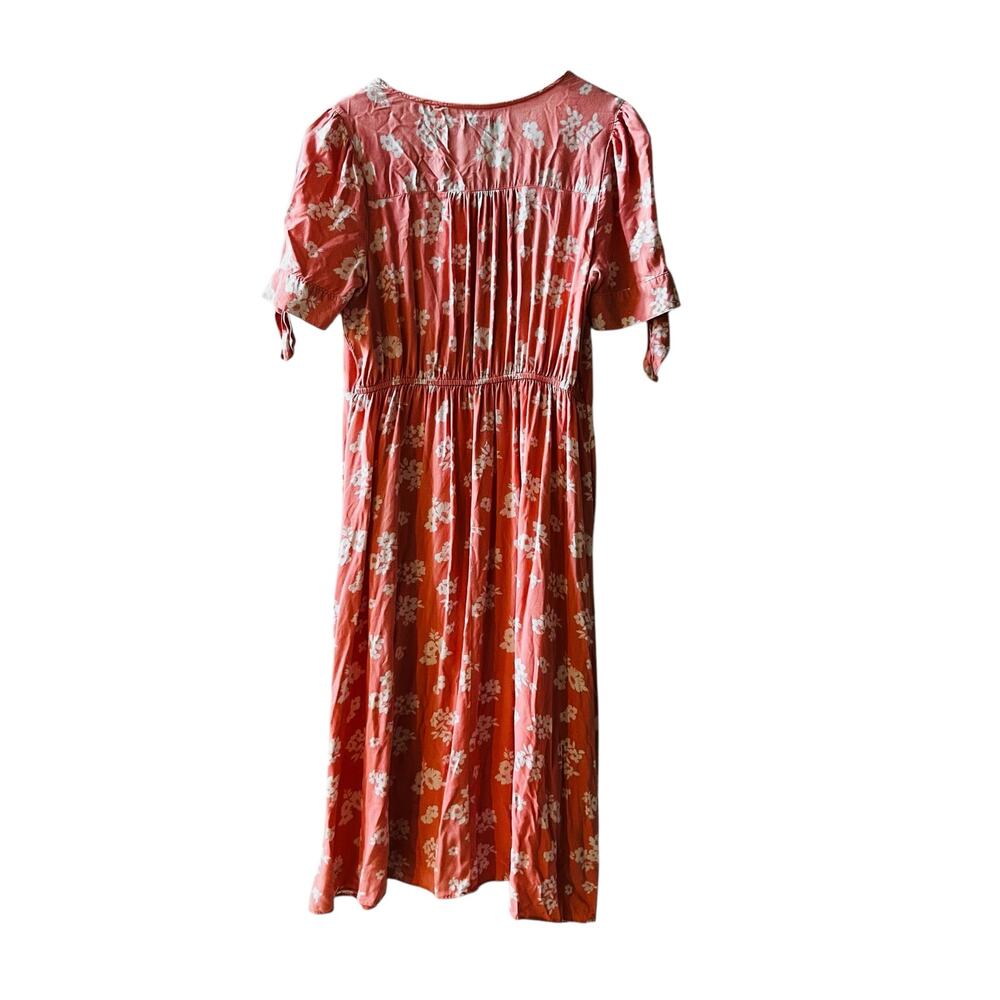 Peyton & Parker Floral Short Sleeve Button Front Midi Dress Size M Medium Coral - Picture 2 of 7
